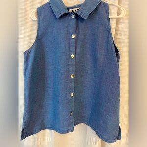 Flax sleeveless small blue linen top